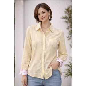 Boden Yellow Stripe Button Front Shirt Sz 8R Classic Tailored